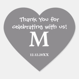 Dank u Monogram Sticker: Staalgrijs Hart Sticker