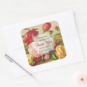 Dank u Monogram Victoriaans Rozen Bruiloft Vierkante Sticker (Envelop)