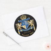 Dank u Monogram Wapenschild Goud Blauw Embleem Ronde Sticker (Envelop)