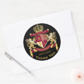Dank u Monogram Wapenschild Goud Rood Embleem Ronde Sticker (Envelop)