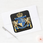 Dank u Monogram Wapenschild Gouden Leeuw Embleem Vierkante Sticker (Envelop)