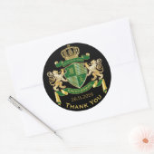 Dank u Monogram Wapenschild Groen Goud Griffin Ronde Sticker (Envelop)