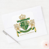 Dank u Monogram Wapenschild Groene Gouden Leeuw Vierkante Sticker (Envelop)