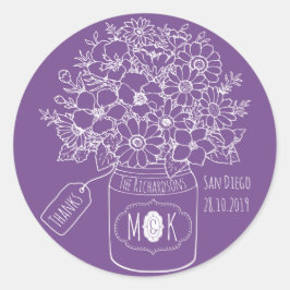 Dank u Monogram Wildflower Boeket Mason Jar Ronde Sticker