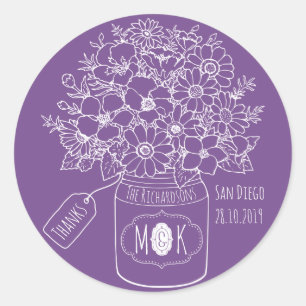 Dank u Monogram Wildflower Boeket Mason Jar Ronde Sticker