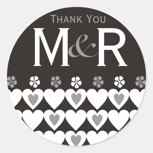 Dank u Monogrammed Huwelijksgunsten zegels Zwart (Voorkant)