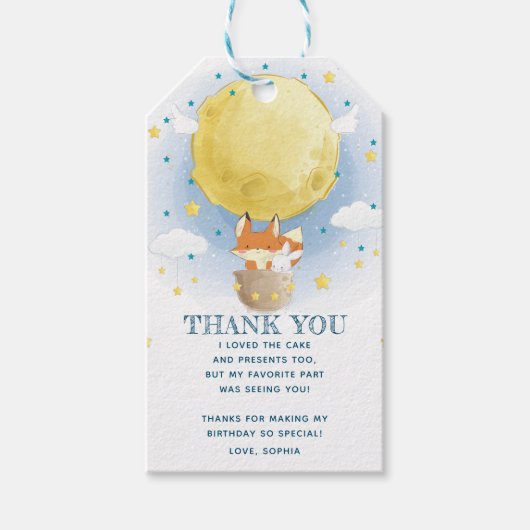 Dank u Moon luchtballon Cadeaulabel (Voorkant)