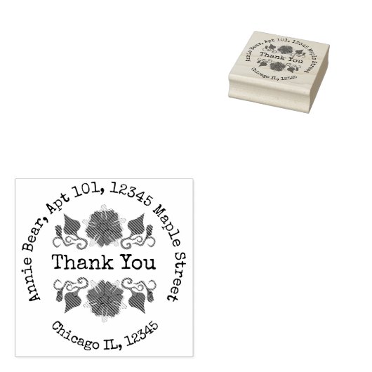 Dank u Morning Glories met retouradres Rubberstempel (Gestempeld)