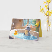 Dank u muis in bubbelbad kaart (Gele Bloem)