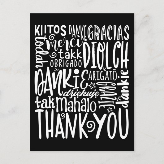 Dank u Multi Talen Witte Typografie Zwart Briefkaart (Voorkant)