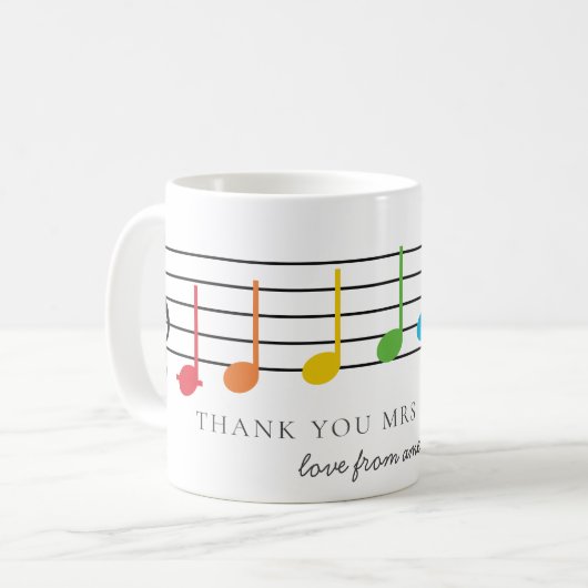 Dank u Music Teacher Appreciation Rainbow Notes Koffiemok (Voorkant links)