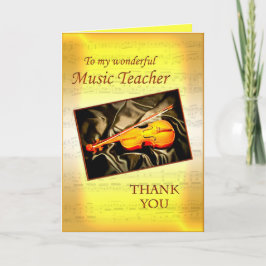 Dank u muziek leraar kaart met een viool