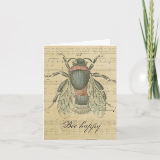 Dank u  Muzieknoten van het blad van de Bee worden Bedankkaart (Voorkant)