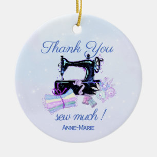 Dank u Naaimachine Blauw Keramisch Ornament