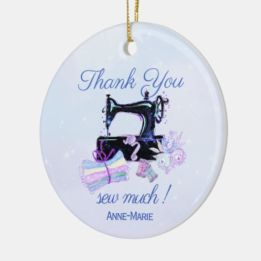 Dank u Naaimachine  Blauw Keramisch Ornament (Links)