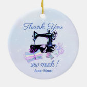 Dank u Naaimachine  Blauw Keramisch Ornament (Achterkant)