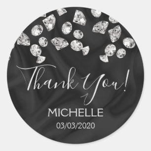 Dank U Naam 16 verjaardag zwarte zijde diamanten Ronde Sticker