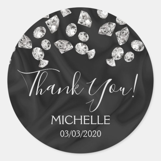 Dank U Naam 16 verjaardag zwarte zijde diamanten Ronde Sticker (Voorkant)