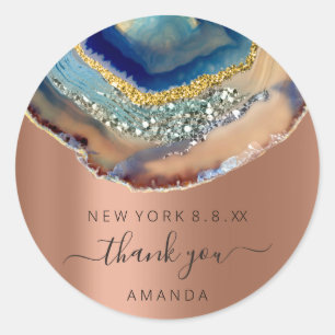 Dank u naam 16e bruids bruiloft steen Roos Navy Ronde Sticker