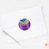 Dank u Naam 16e bruids Glitter Goud Paarse Ronde Sticker (Envelop)