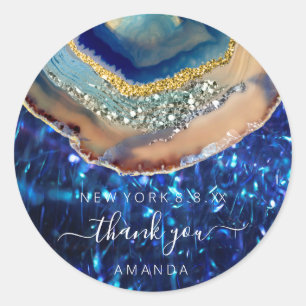 Dank u Naam 16e Bruids Glitter Vonk Marine Ronde Sticker