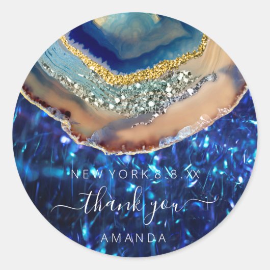 Dank u Naam 16e Bruids Glitter Vonk Marine Ronde Sticker (Voorkant)