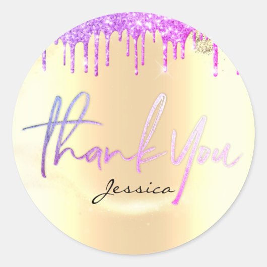 Dank u naam 16e bruids Paarse gouden glitter Ronde Sticker (Voorkant)