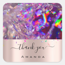 Dank u Naam 16e Bruids Paarse Roos Regenboog Vierkante Sticker