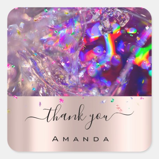 Dank u Naam 16e Bruids Paarse Roos Regenboog Vierkante Sticker (Voorkant)