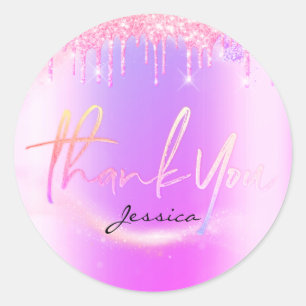 Dank u naam 16e bruids roze Paarse glitter Ronde Sticker