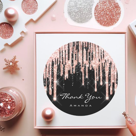 Dank U Naam 16e Bruids Shower Roze Glitter Ronde Sticker