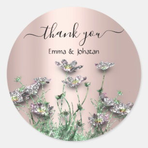 Dank U Naam 16e Bruidswei Wilde Bloemen Roos Ronde Sticker