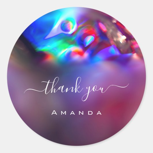 Dank u Naam 16e Vrijgezellenfeest Holograaf Paarse Ronde Sticker (Voorkant)