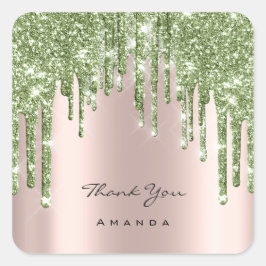 Dank u naam 16th Bridal Roos Glitter Mint Green Vierkante Sticker