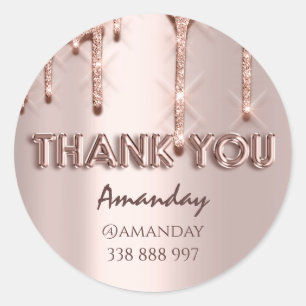 dank u Naam adres Glitter Drips Roos Instagra Ronde Sticker