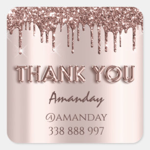 dank u Naam adres Glitter Drips Roos Vierkante Sticker