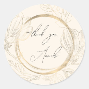 Dank U Naam Bloem Bruids Goud Shabby Chic Ronde Sticker