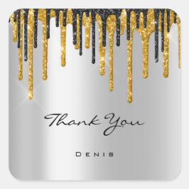 Dank u naam bruiloft zilver grijs goud druppels vierkante sticker