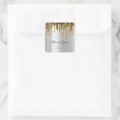 Dank u naam bruiloft zilver grijs goud druppels vierkante sticker (Tas)