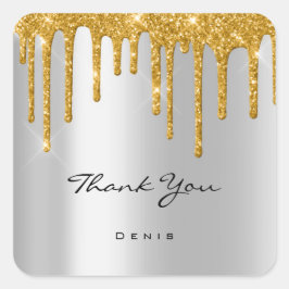 Dank u naam bruiloft zilver grijs goud druppels vierkante sticker