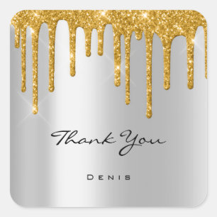 Dank u naam bruiloft zilver grijs goud druppels vierkante sticker