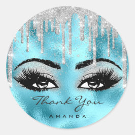 Dank u Naam Confetti Grijs Glitter Wimper Oceaan Ronde Sticker