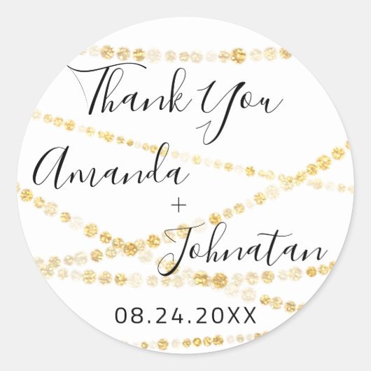 Dank U Naam Datum Wit Goud Licht Wit Ronde Sticker (Voorkant)