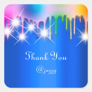 Dank U Naam Drip Favor Holografisch Roze Blauw Vierkante Sticker