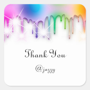 Dank U Naam Drip Favor Holografische Regenboog Vierkante Sticker