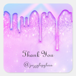 Dank U Naam Drip Favor Roze Blauwe Glitters Vierkante Sticker