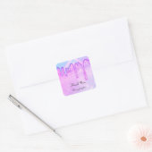 Dank U Naam Drip Favor Roze Blauwe Glitters Vierkante Sticker (Envelop)