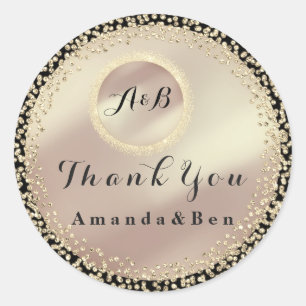 Dank U Naam Glitter Monogram Zwarte Roze Goud Ronde Sticker