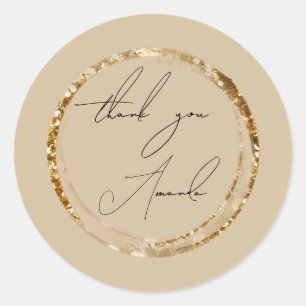 Dank U Naam Ivoor Goud Glitter Pastel Favor  Ronde Sticker