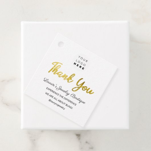 Dank u Naam Logo QR Code Gouden Witte Sieraden Bedankjes Labels (In situ)